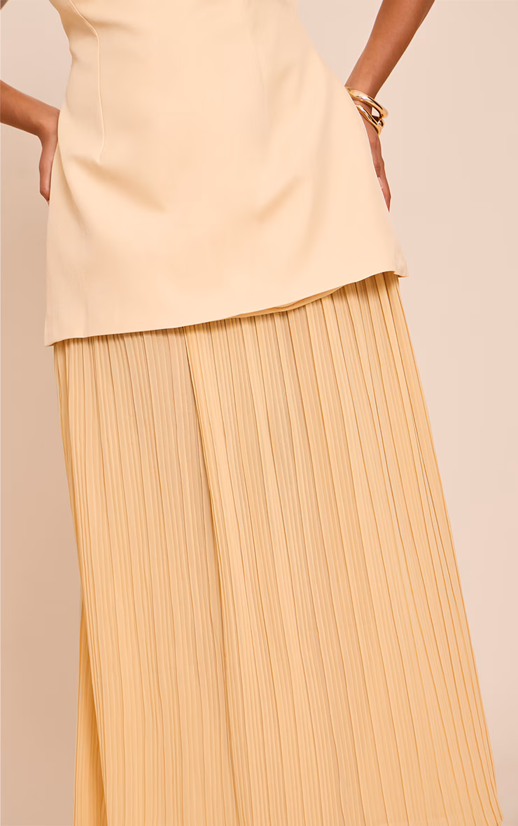 Plus Butter Yellow Chiffon Pleated Skirt Panel Bandeau Maxi Dress