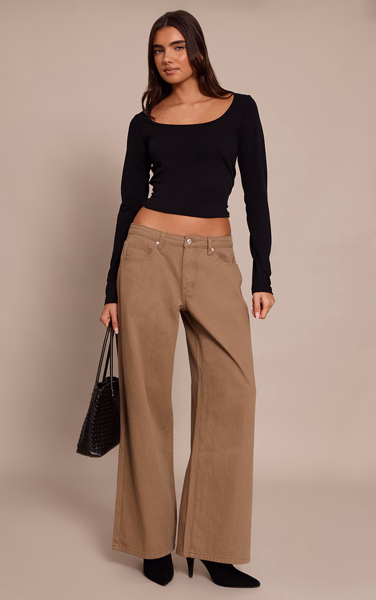 Olive Low Rise Wide Leg Jeans