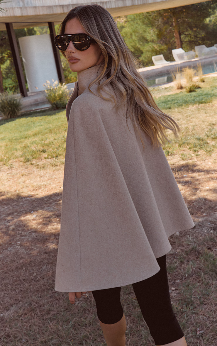 Oat Wool Look Funnel Neck Wrap Coat