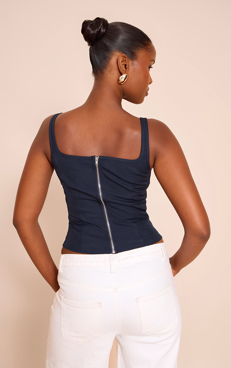 Navy Boned Dip Hem Longline Corset
