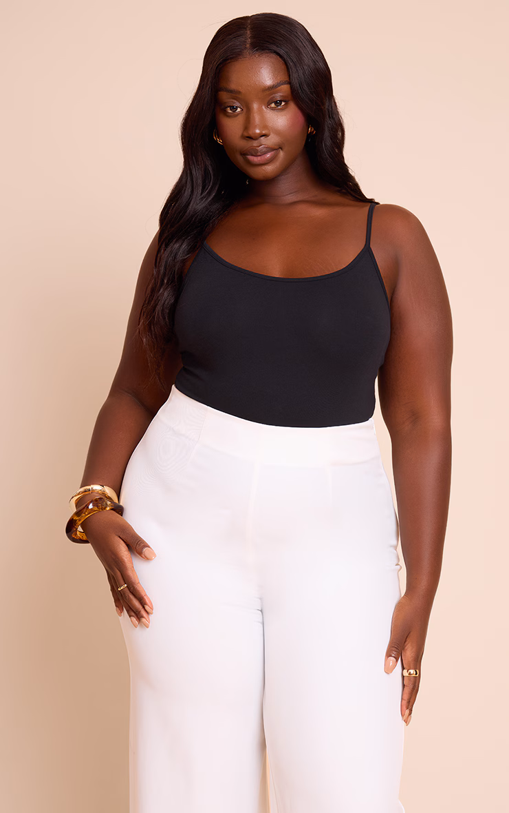 Plus Black Soft Cotton Strappy Bodysuit