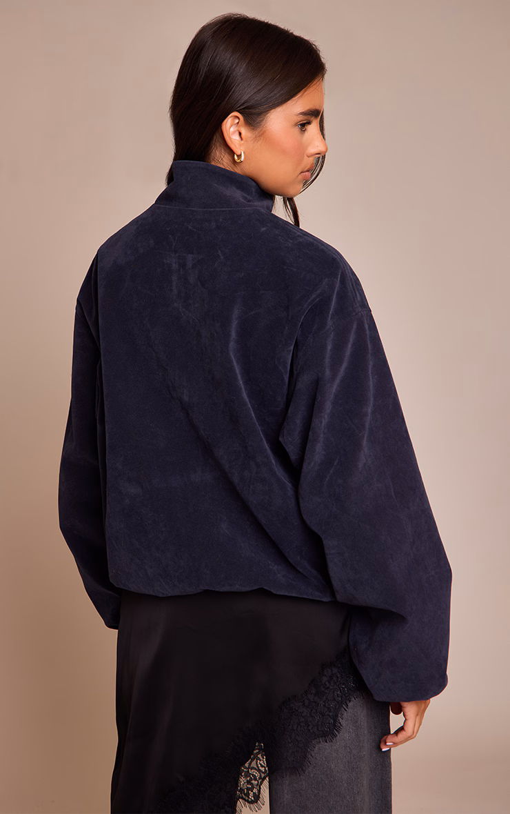Navy Suede Bomber Jacket
