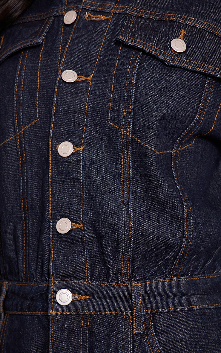 Tall Indigo Contrast Stitch Long Sleeve Denim Jumpsuit