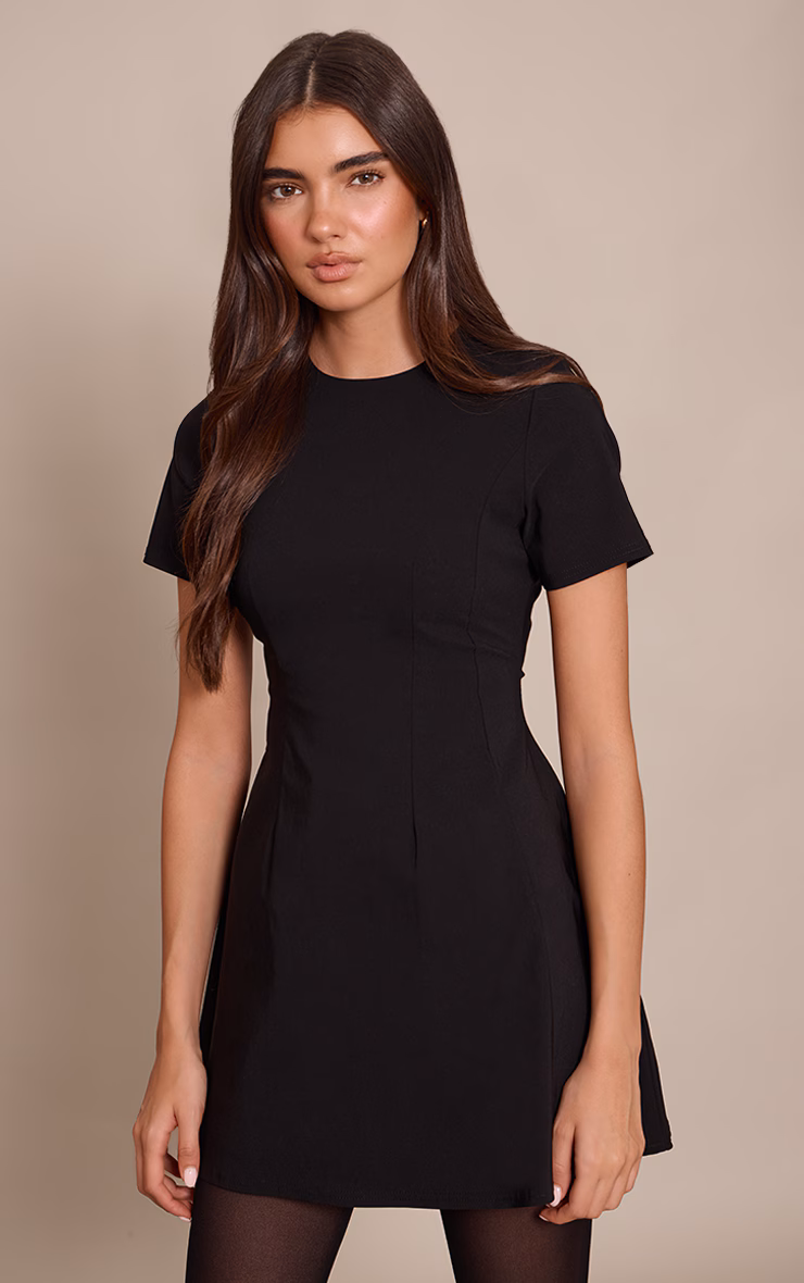 Black Cap Sleeve Shift Dress