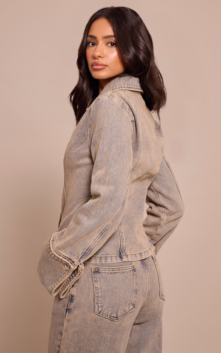 Petite Blue Vintage Wash Long Sleeve Fitted Denim Shirt