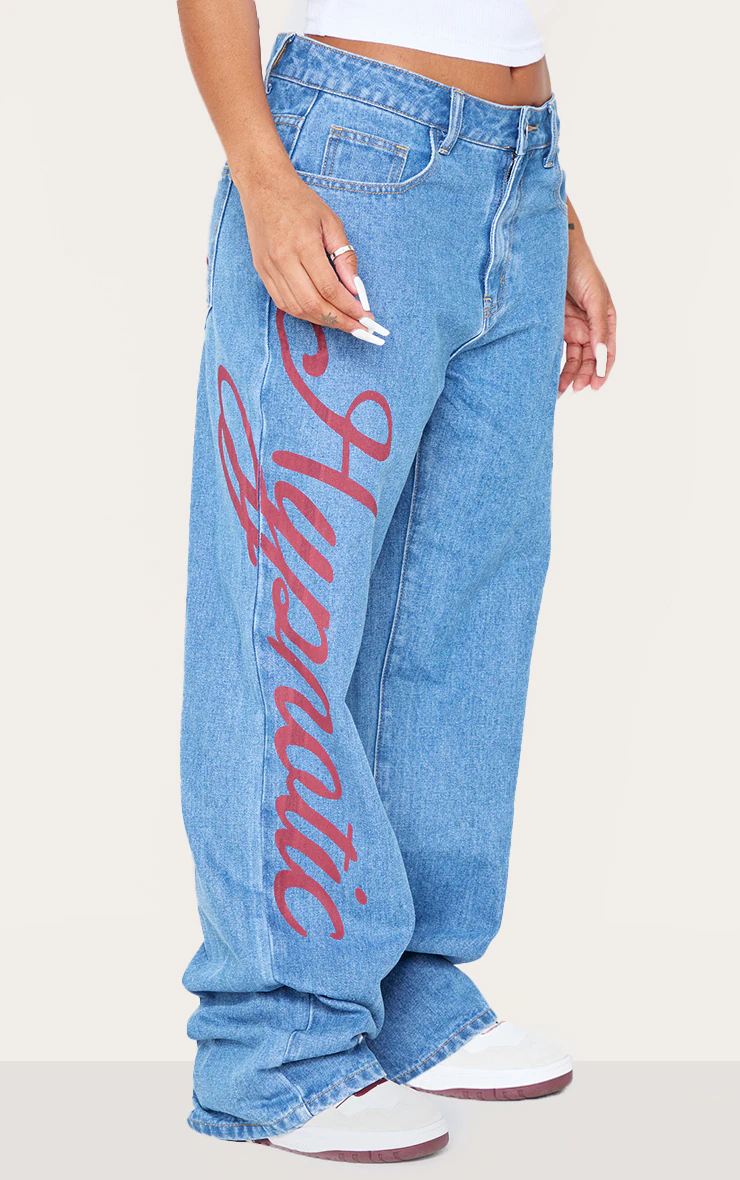 Shape Light Blue Wash Low Rise Graphic Straight Leg Denim Jeans