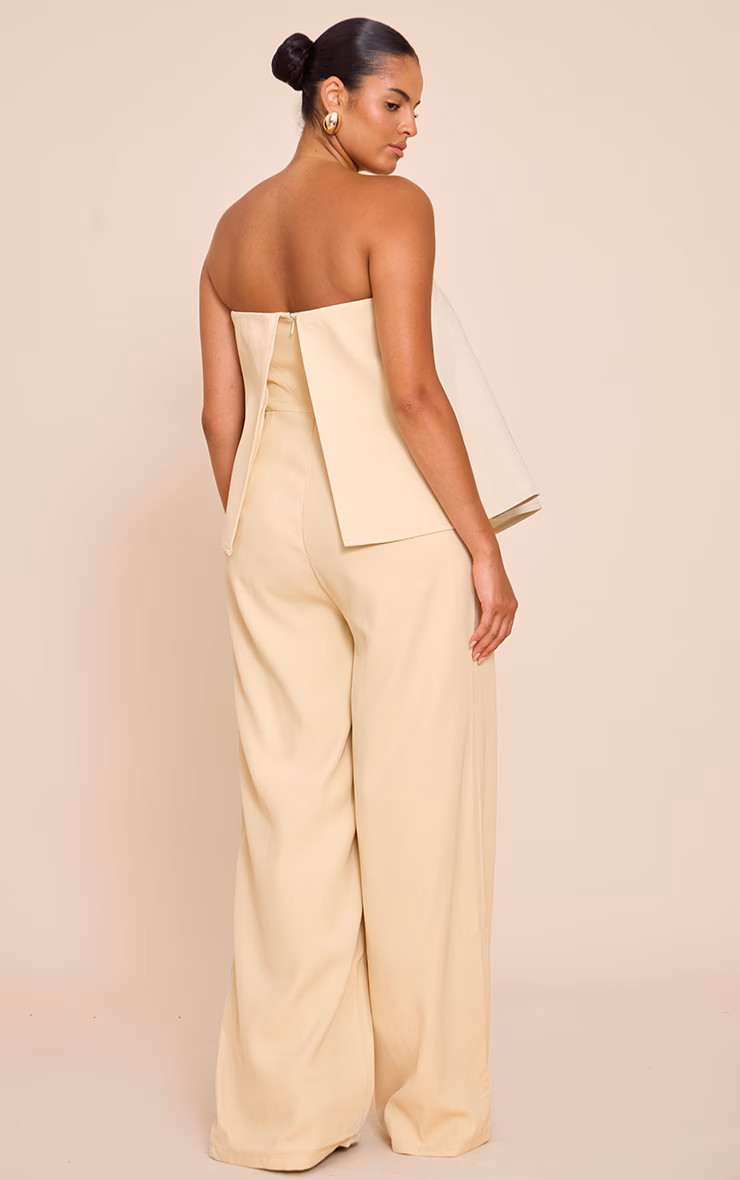 Plus Butter Cream Structured Woven Peplum Straight Leg Jumpsuit