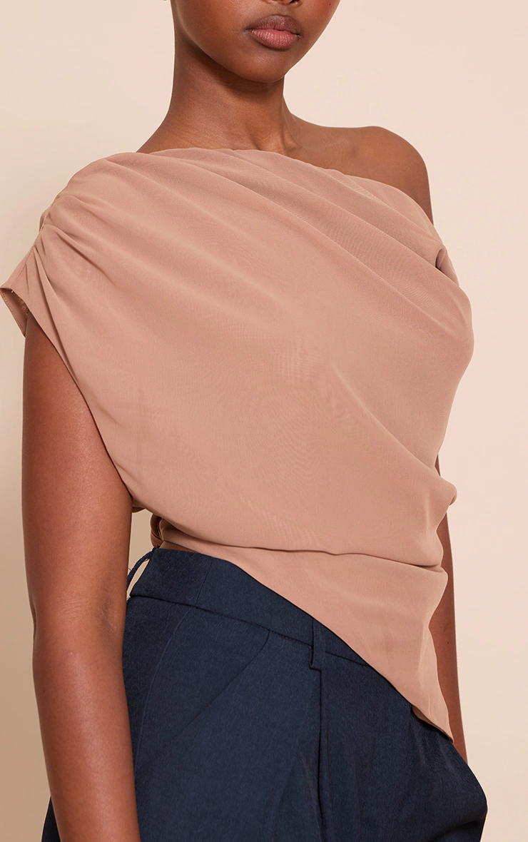 Mushroom Chiffon Asymmetric Drapey Long Top