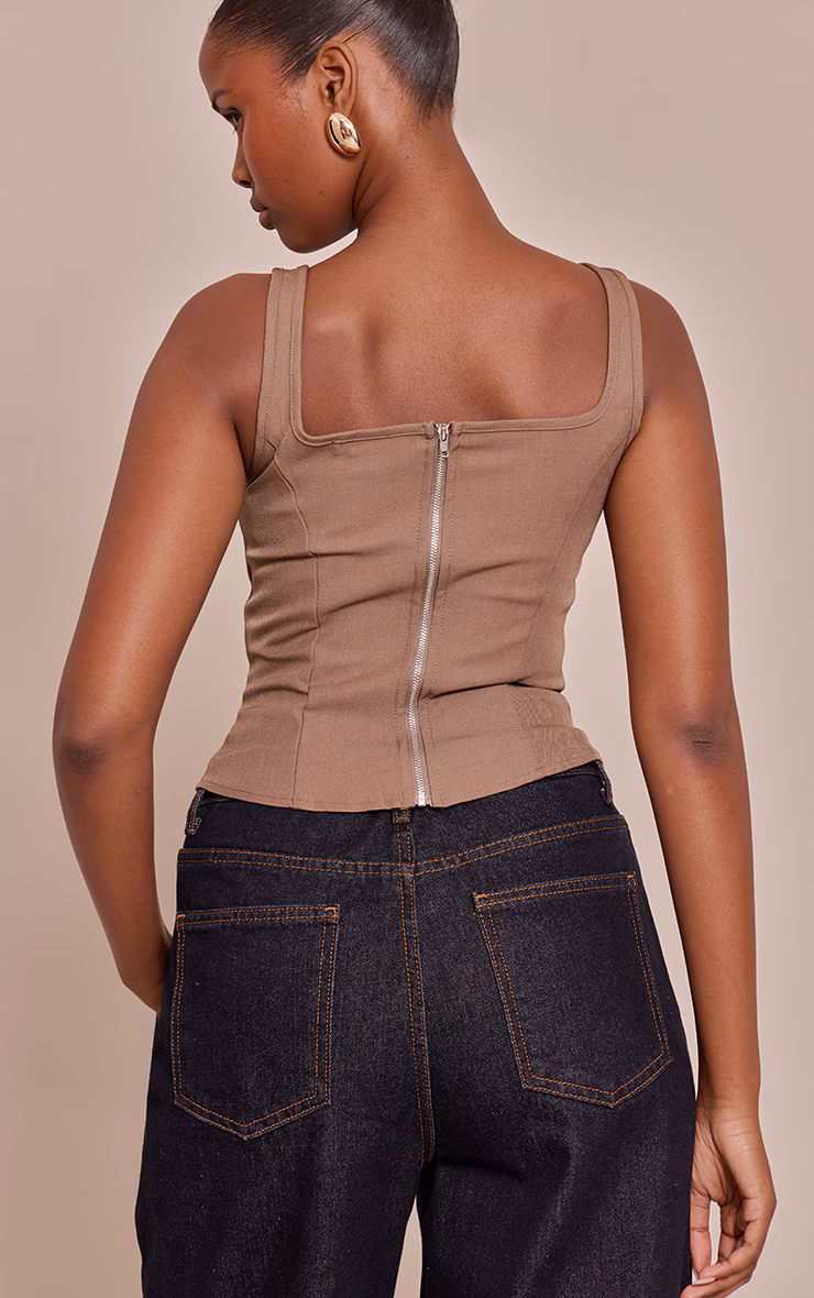 Mushroom Boned Dip Hem Longline Corset