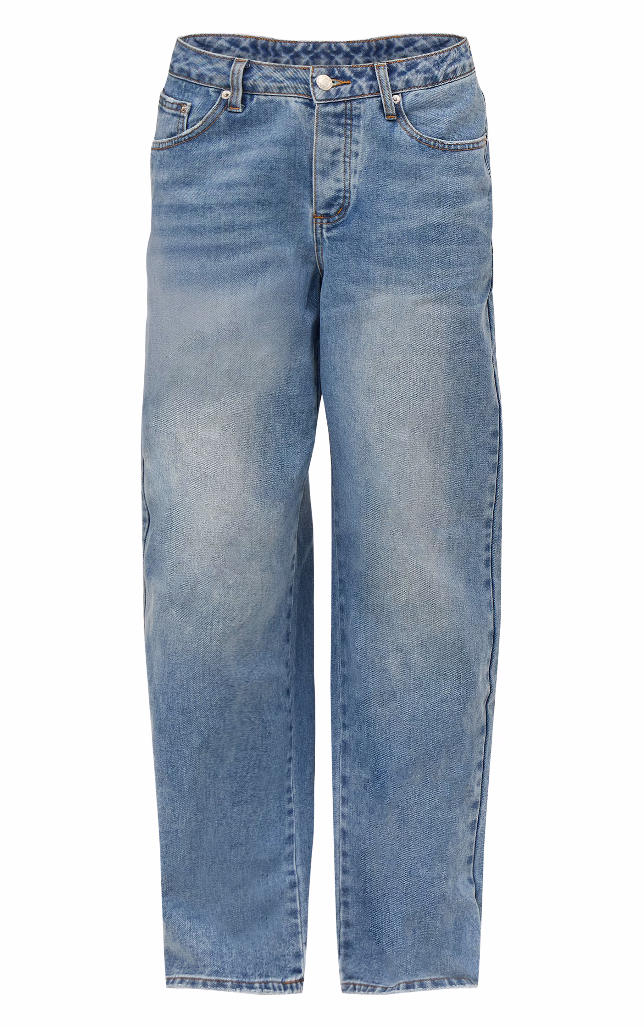 Mid Blue Wash Dip Front Straight Leg Jeans