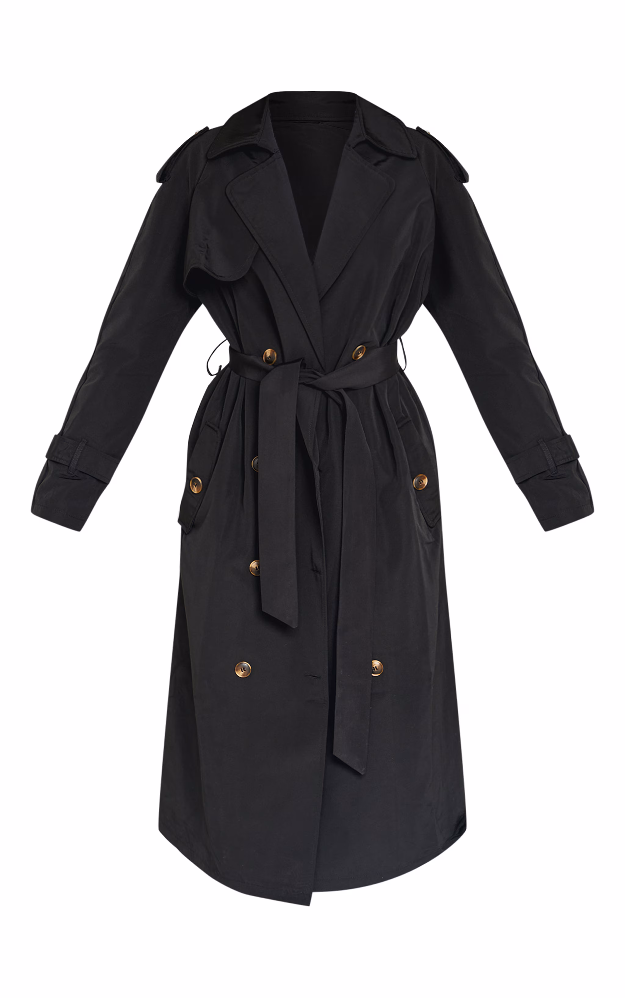 Petite Black Tie Waist Trench Coat