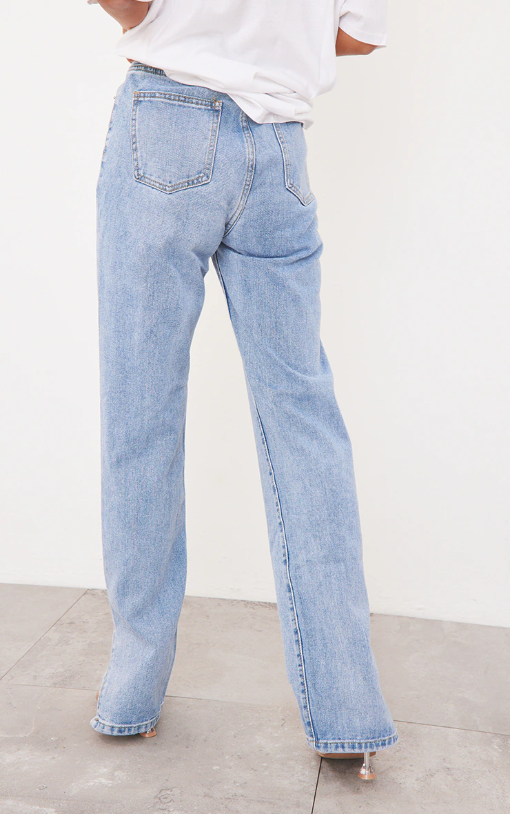 Light Blue Wash Long Leg Split Hem Jeans