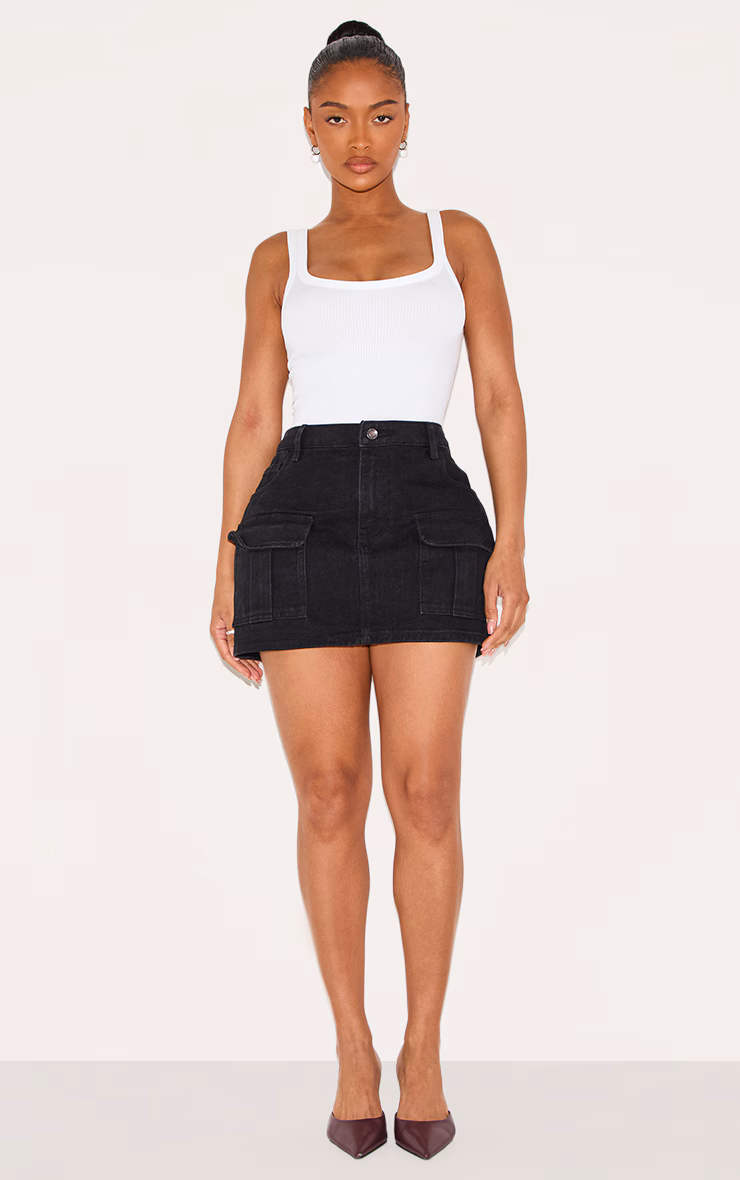 Shape Black Denim Low Rise Micro Mini Skirt