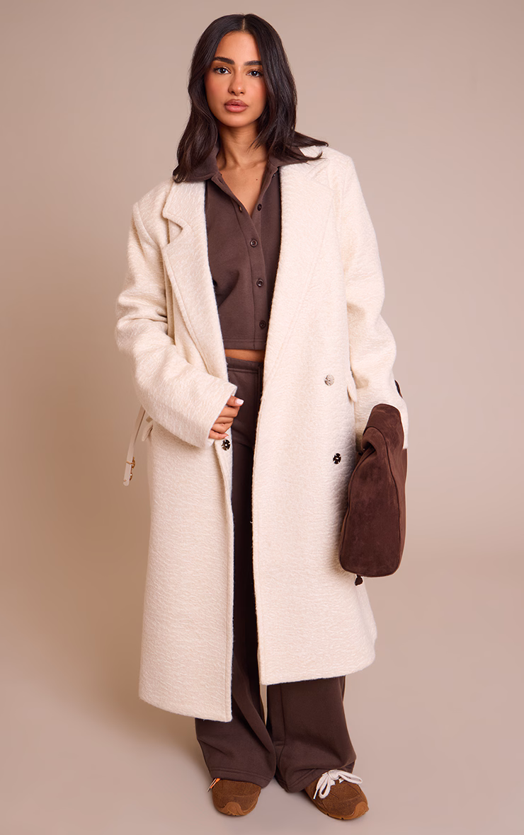 Petite Cream Belted Wool Look Maxi Coat