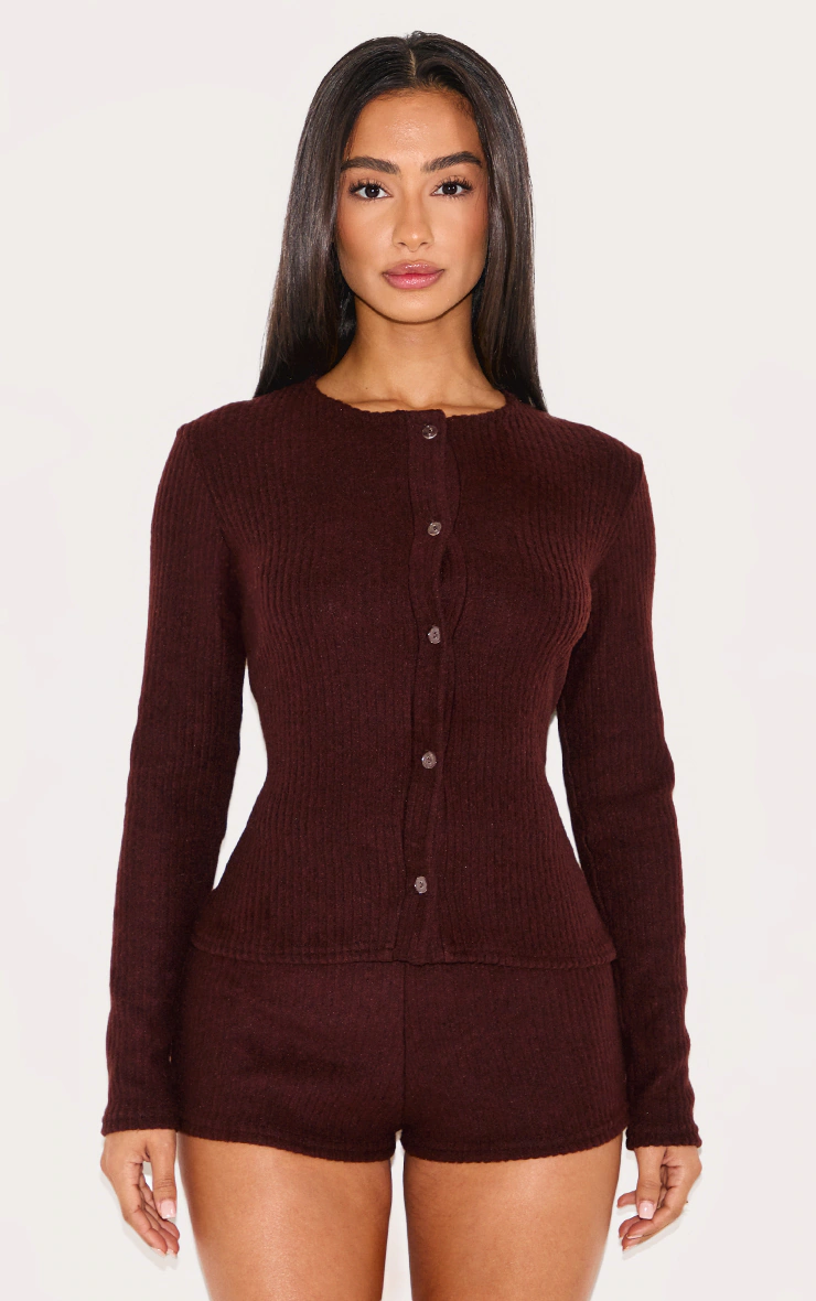 Petite Chocolate Brushed Rib Hotpants