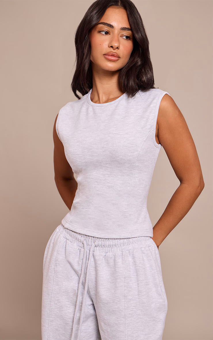 Petite Ash Grey Interlock Cinched Waist Top