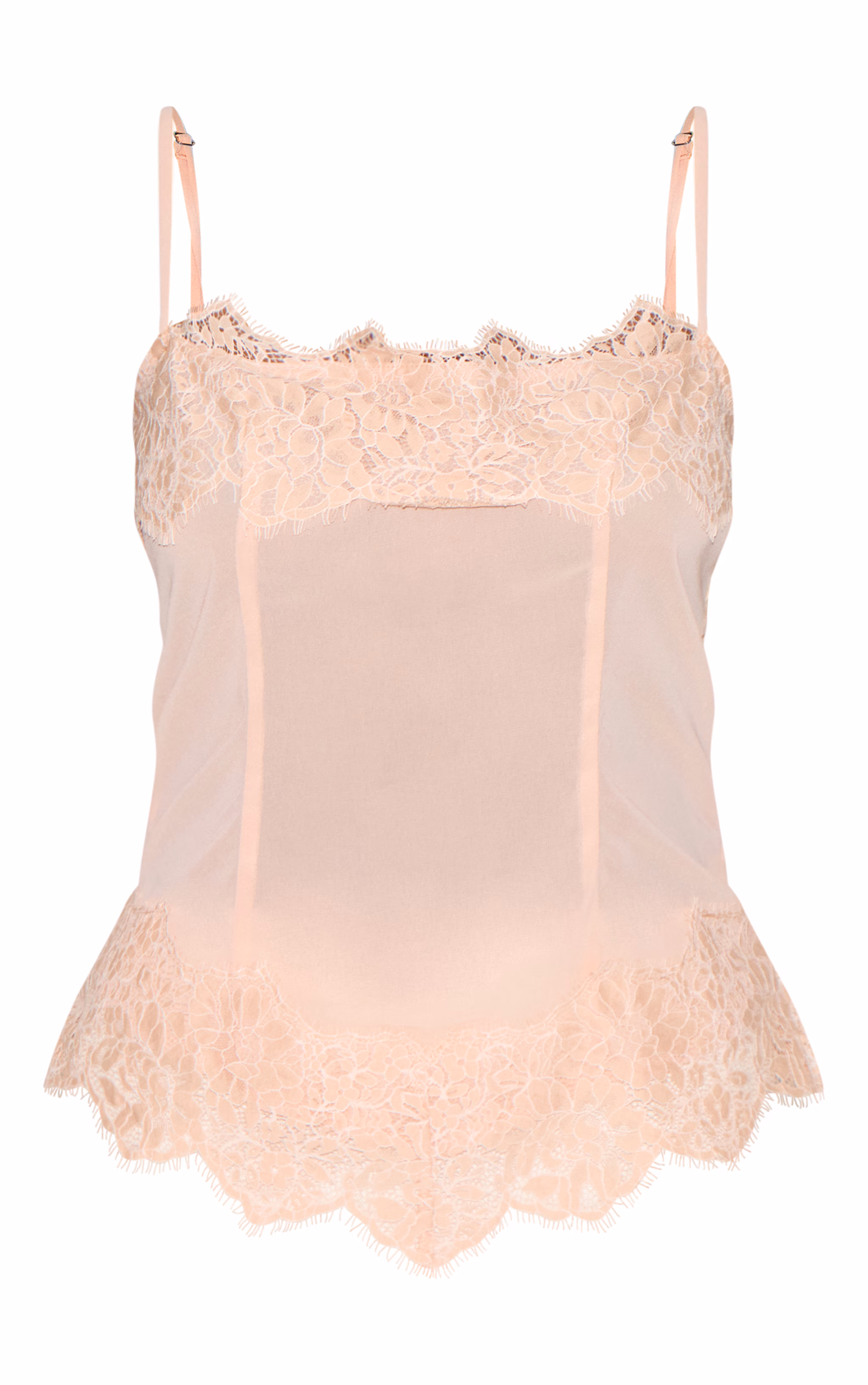 Dusky Pink Sheer Chiffon Strappy Lace Trim Cami Top