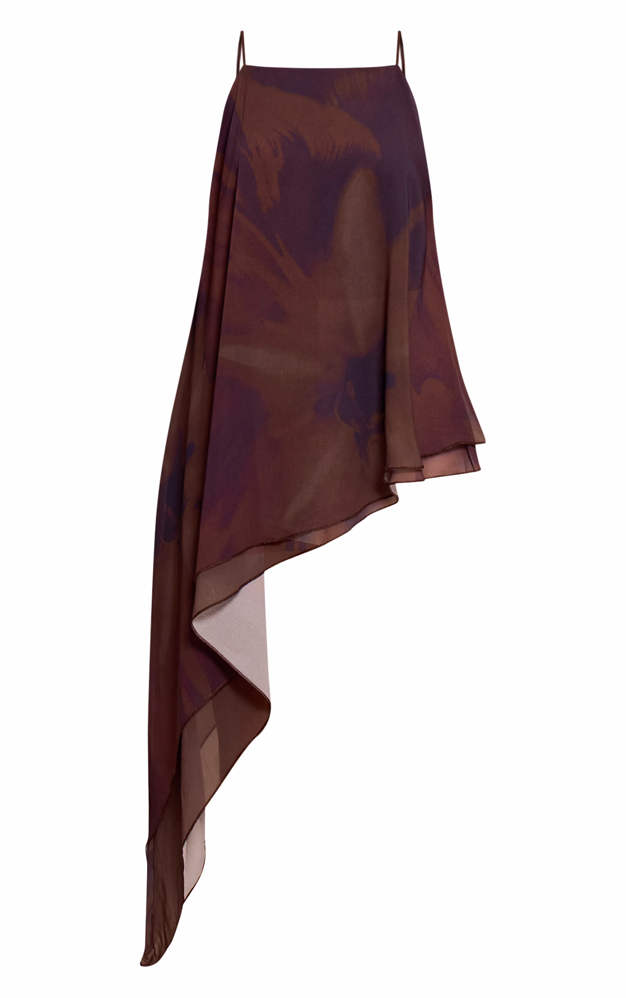 Mauve Printed Chiffon Strappy Asymmetric Longline Top