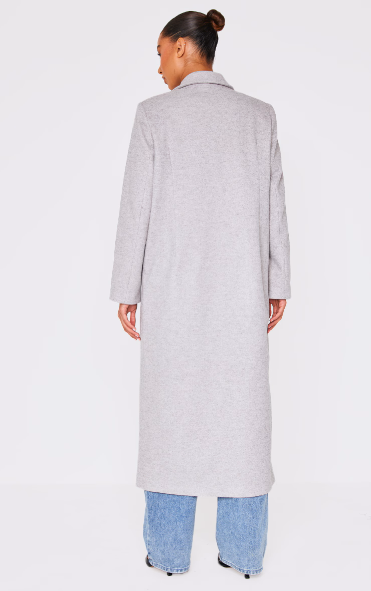 Light Grey Wool Look Oversized Drop Shoulder Maxi Coat