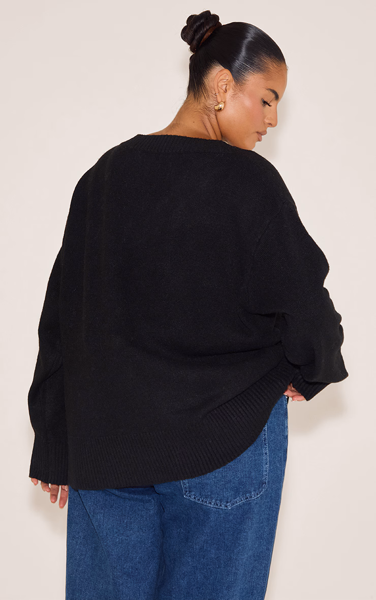 Plus Black Knit V-neck Sweater