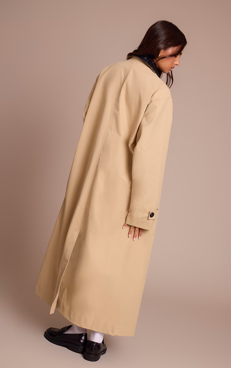 Beige Quilted Collar Maxi Coat
