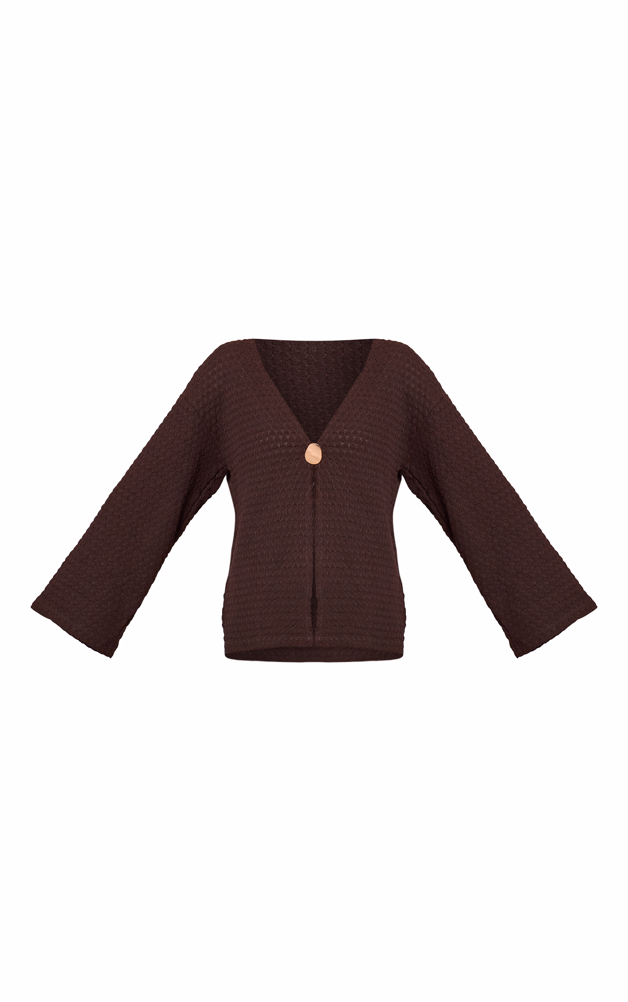 Chocolate Textured Trim Detail Oversized Long Sleeve Top