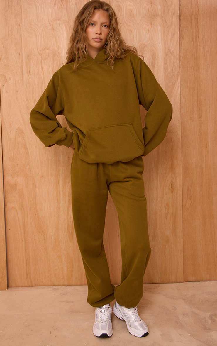 Olive Cotton Fleece Cuffed Sweat Pants