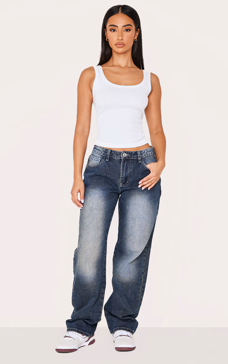 Petite Grey Used Bleach Rigid Low Rise Straight Leg Jeans