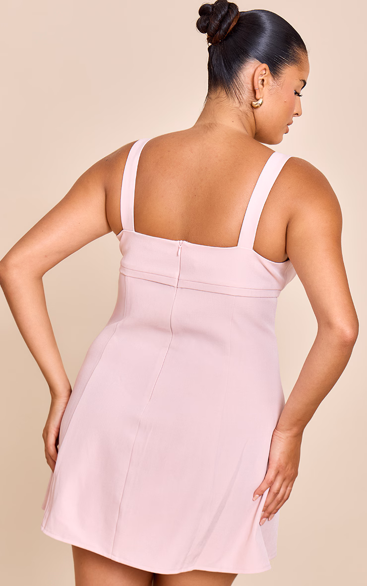 Plus Baby Pink Tailored Woven Bust Seam Detail Shift Dress