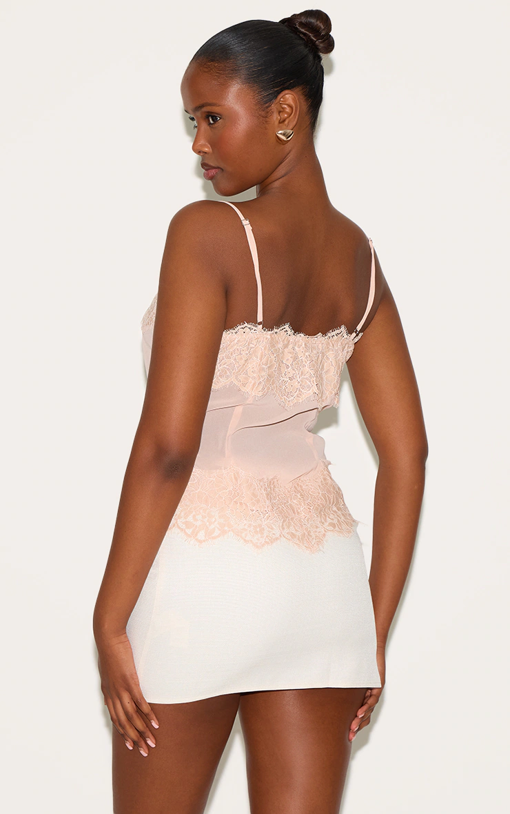 Dusky Pink Sheer Chiffon Strappy Lace Trim Cami Top