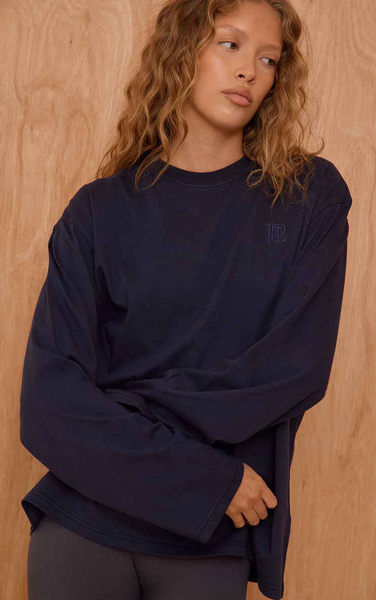Navy Oversized Embroidered T-Shirt