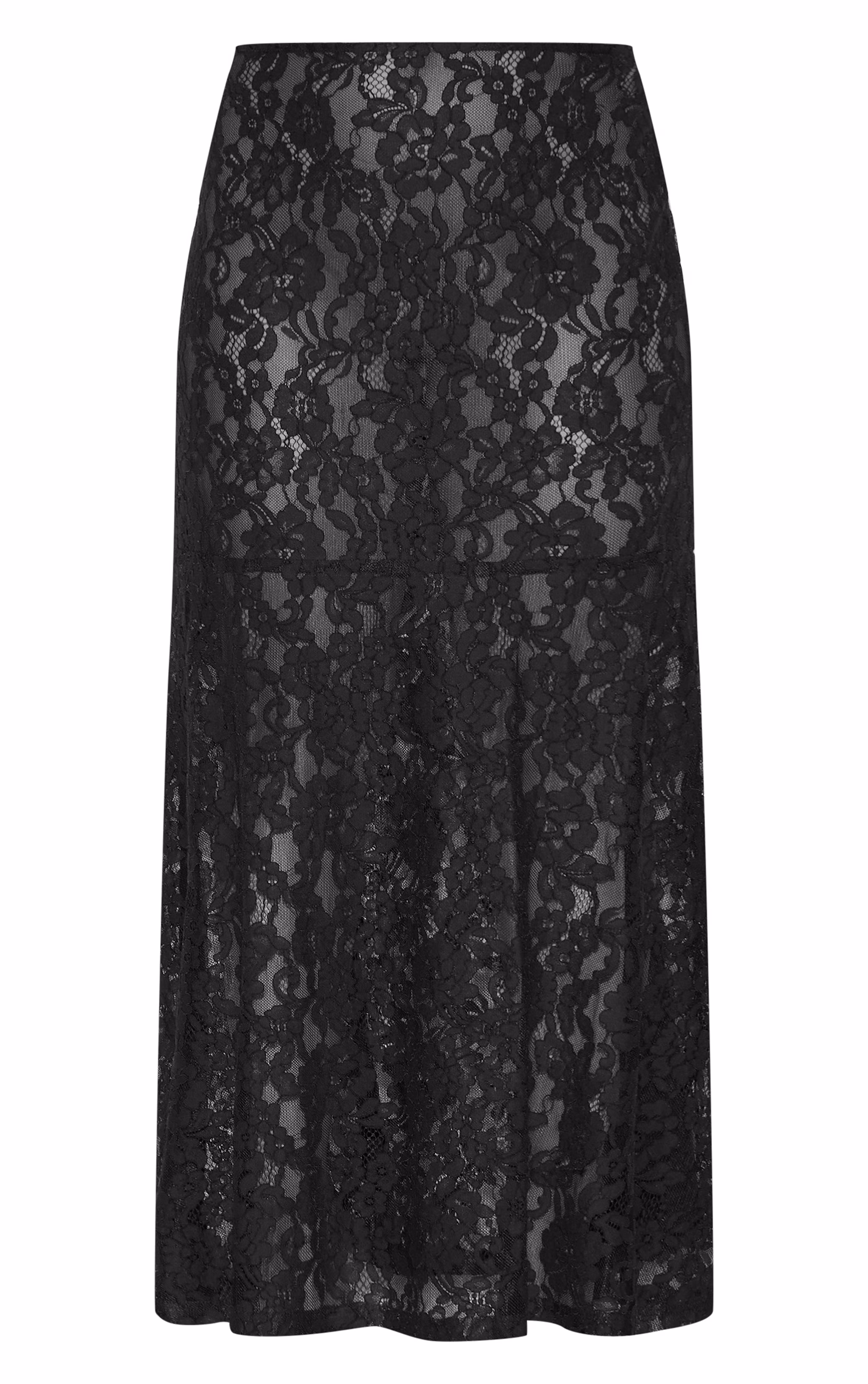 Plus Black Floral Lace Sheer Maxi Skirt