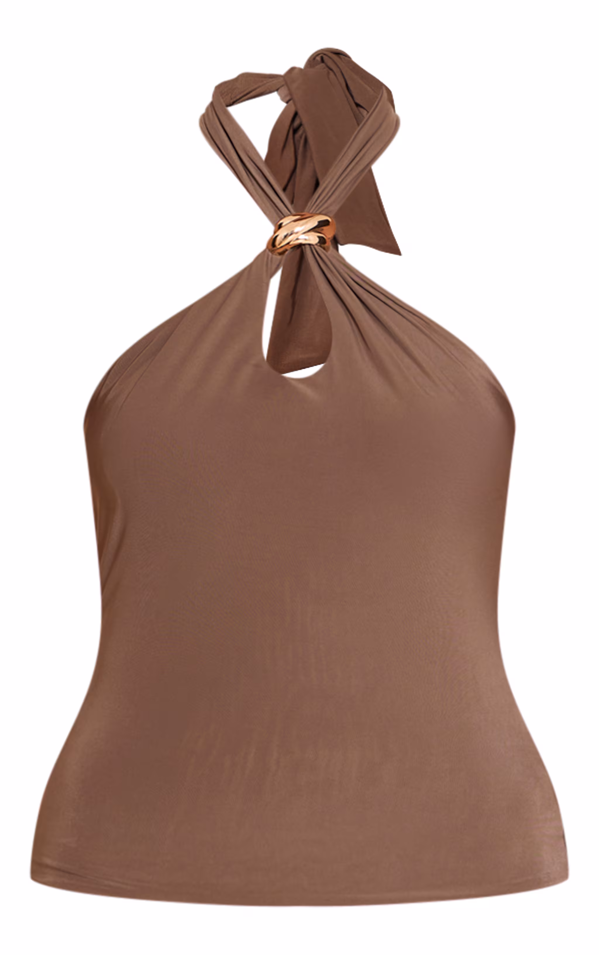 Mushroom Double Layer Slinky Trim Halter Neck Long Top