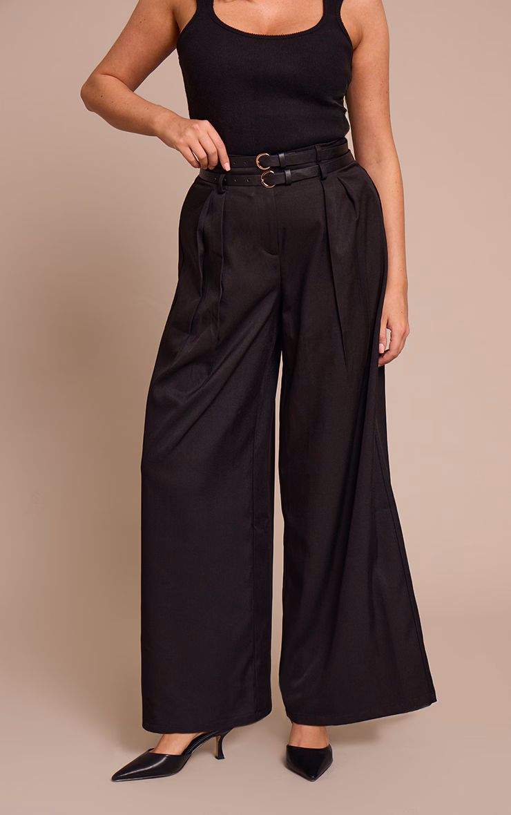 Shape Black Double Belted Tailored Wide Leg Pant