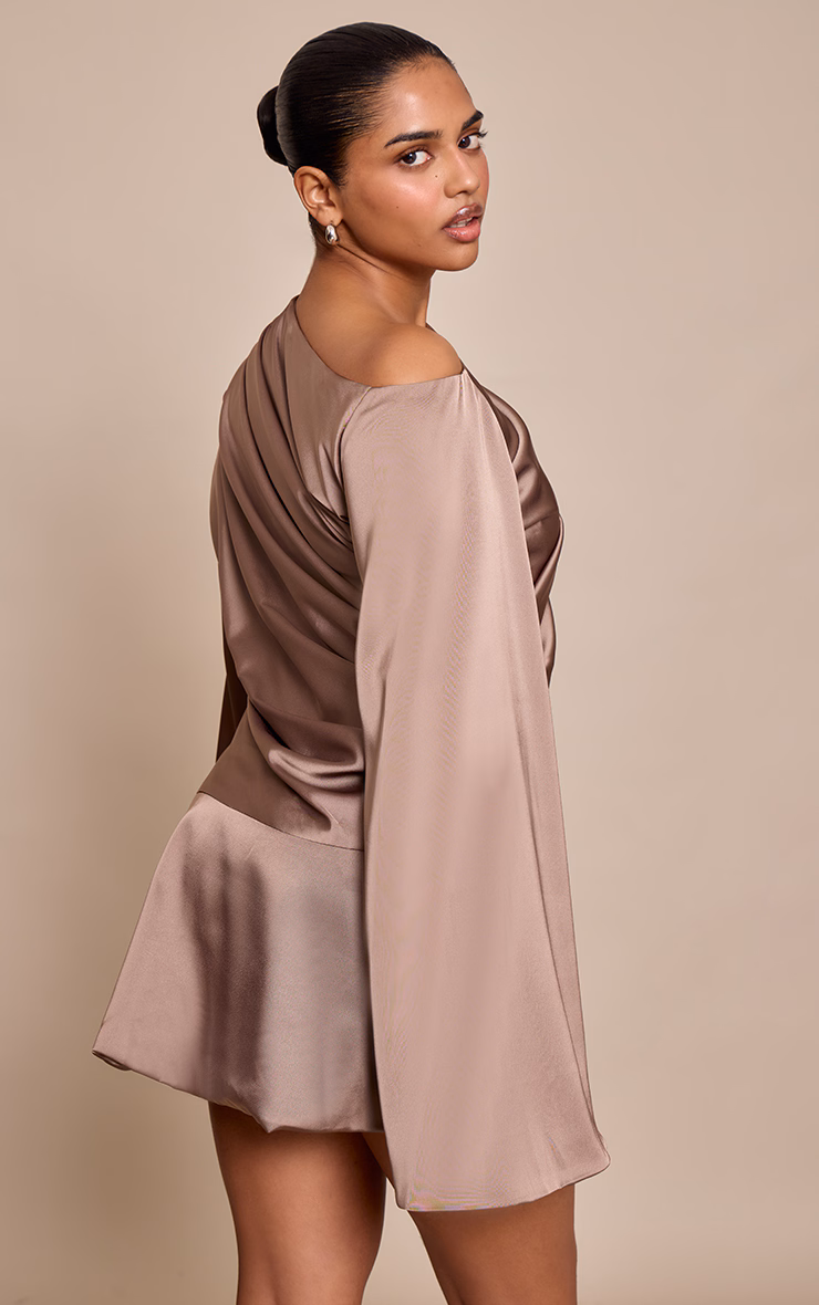 Petite Taupe Off Shoulder Tailored Woven Mini Dress