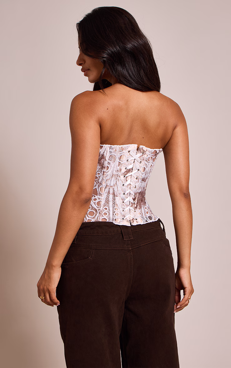Petite Chocolate Textured Sheer Floral Lace Corset