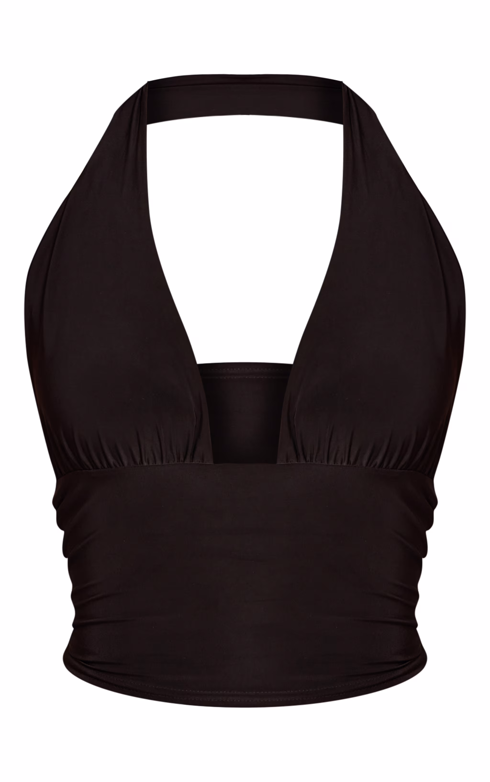 Black Double Layer Slinky Tie Neck Plunge Long top