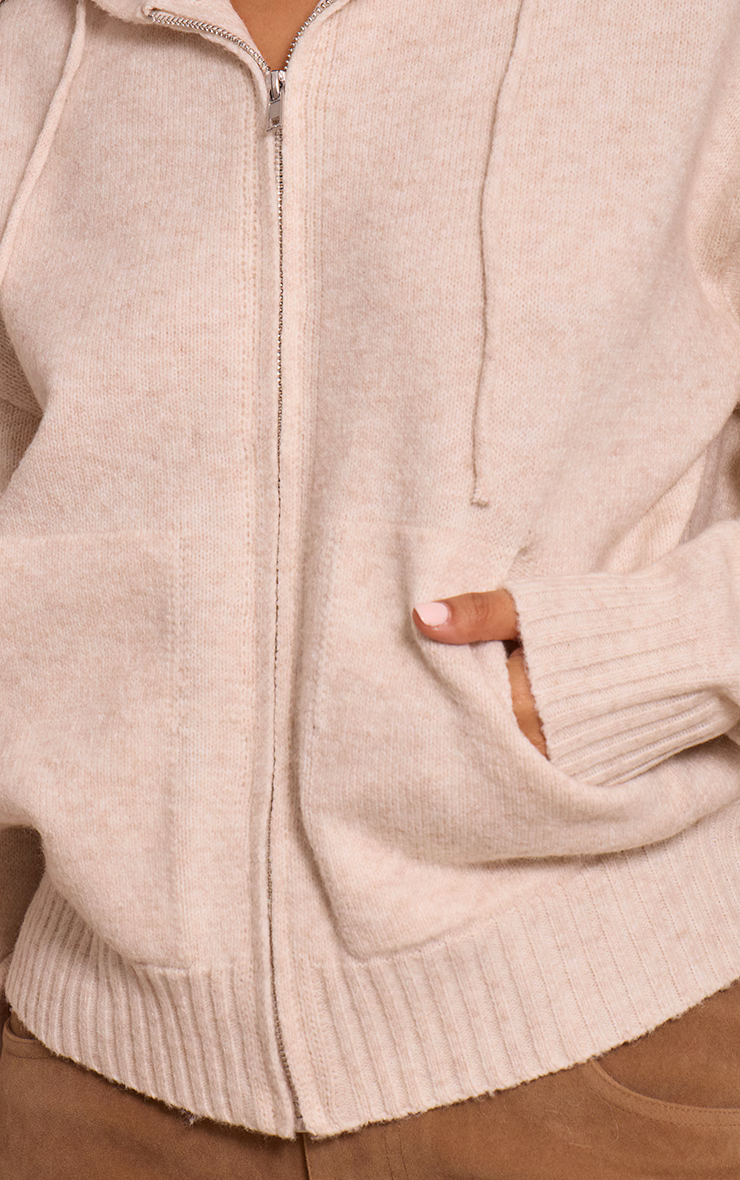 Petite Beige Zip Up Knitted Hoodie