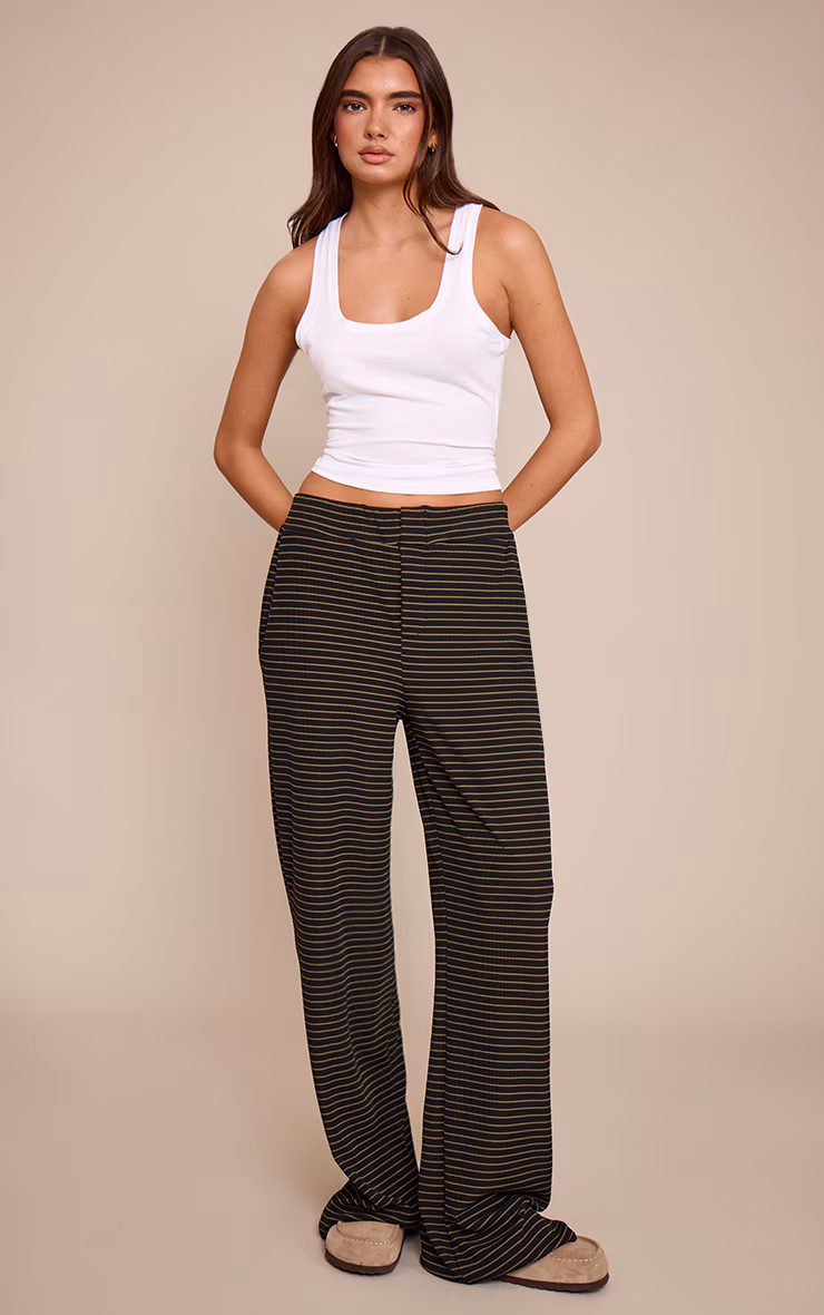 Multi  Striped Boyfriend Style Wide Leg Pants