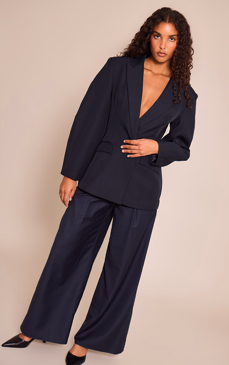 Navy Asymmetric Detail Cocoon Sleeve Blazer