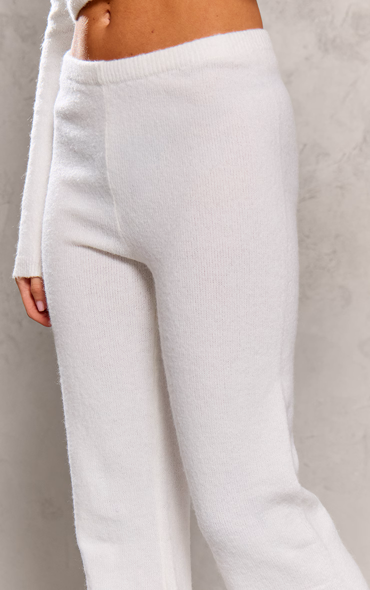 Petite Cream Knitted High Waisted Flares