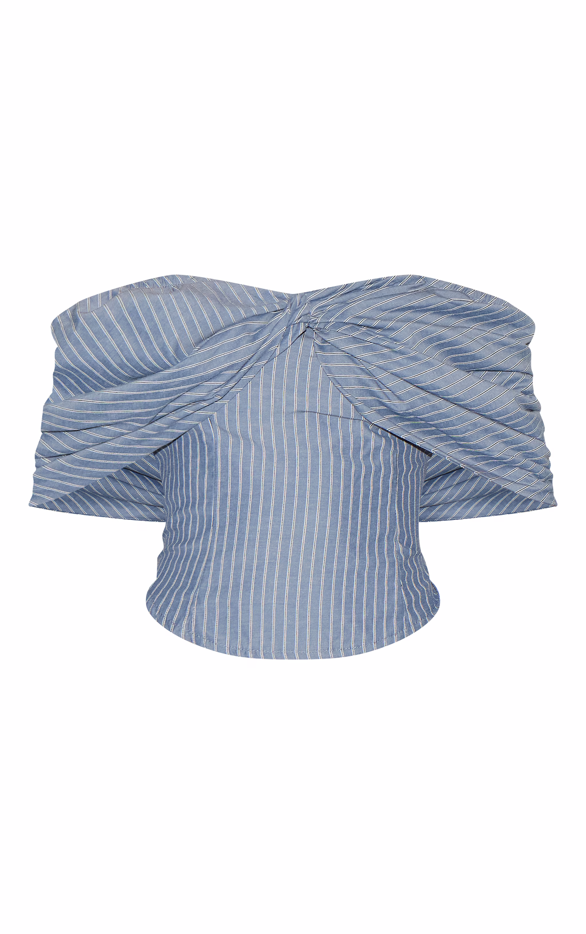 Grey Striped Cotton Twist Detail Bardot Top