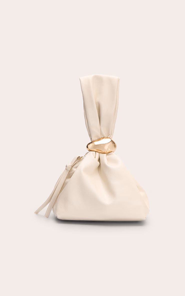 Premium Cream Soft Pu Gold Handle Hand Bag
