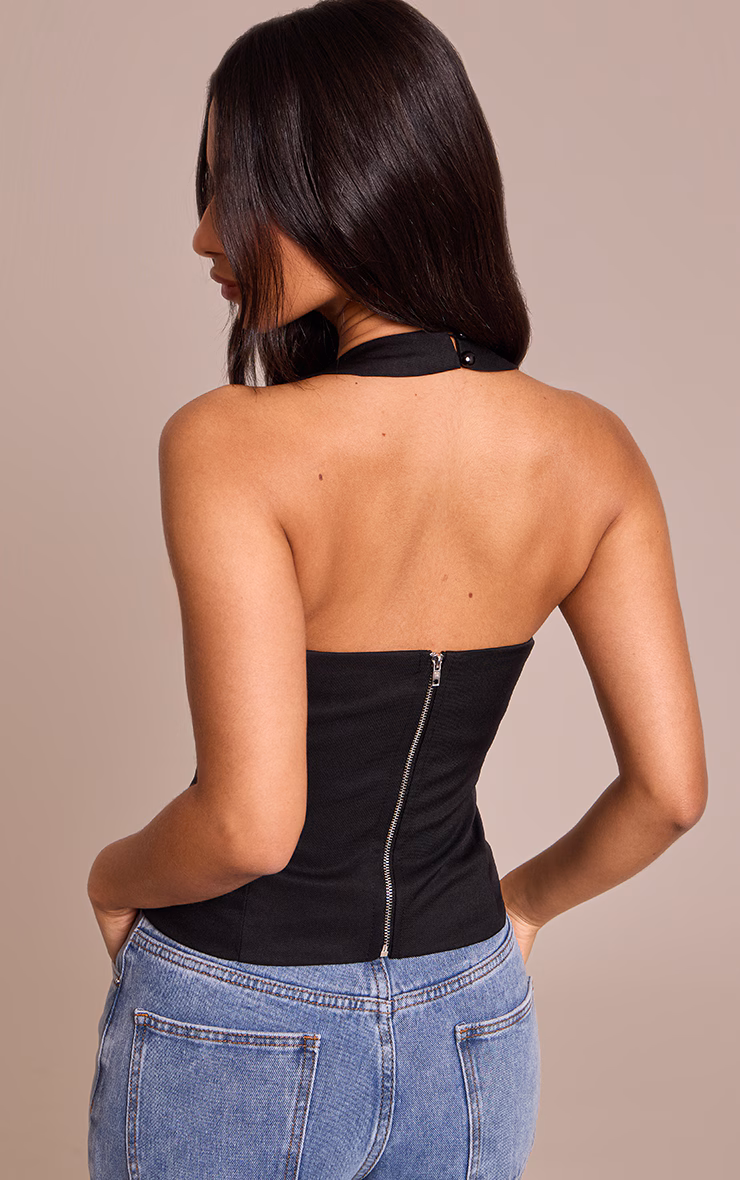 Petite Black Halterneck Tailored Top
