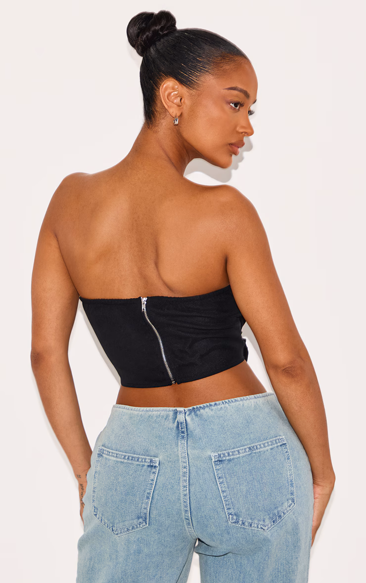 Shape Black Chiffon Ruched Corset Crop Top