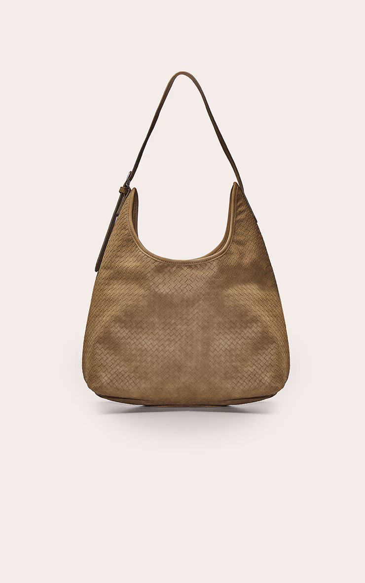Olive Faux Suede Woven Shoulder Bag