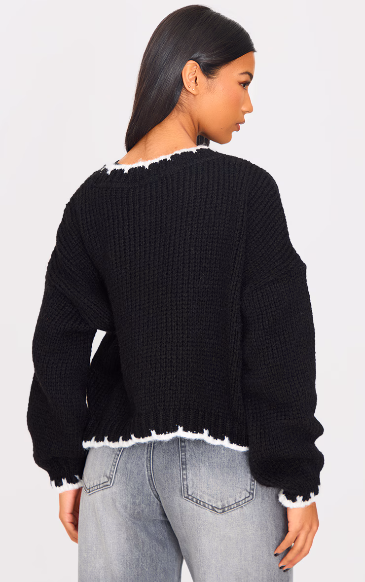 Monochrome Blanket Stitch Oversized Knit Sweater