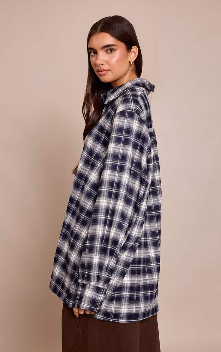 Navy Brushed Check Oversized Shirt