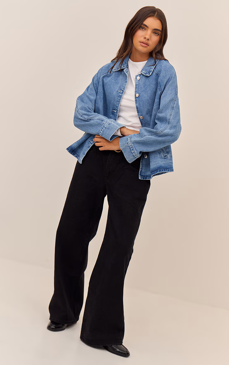 Mid Blue Oversized Denim Car Coat