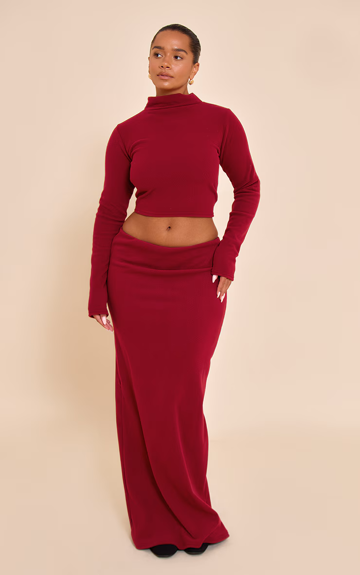 Shape Burgundy Micro Rib Maxi Skirt